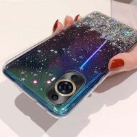 สำหรับ Huawei Nova 11 Pro เคสมันเงาเลื่อมท้องฟ้าเต็มไปด้วยดวงดาวนิ่มโปร่งใสพระจันทร์เต็มดวงสำหรับ Huawei Nova 11 Pro เคสฝาหลังโทรศัพท์