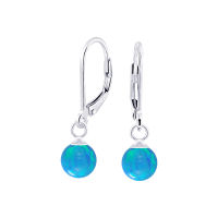 Silver thai 6mm Sea blue opal earring silver, Opal Ball Earring 925 Silver , ต่างหูโอปอลสีน้ำเงินน้ำทะเลขนาด 6 มม. สีเงิน