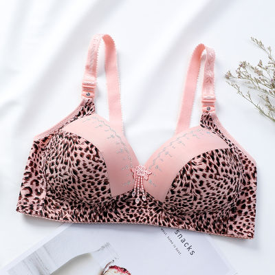 women Large Size Bralette Leopard Print Bra Thin Front Buckle Wire Free Comfortable and Sexy Gathering Lingerie