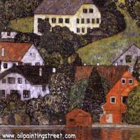 Oil Painting reproduction on canvas Houses in unterach on lake atter by Gustav Klimt Free fast Shipping100 handmadeTop