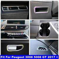 แผงควบคุมไฟถ้วยน้ำ AC แอร์ปลอกเบรคตารางการจัดเก็บสำหรับ Peugeot 3008 5008 GT 2017-2022อุปกรณ์สีเงิน