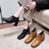 Sepatu BOOT Pendek ZAZA สำหรับผู้หญิงรองเท้าสำนักงานผู้หญิงคุณภาพสูงหัวเหลี่ยม2023