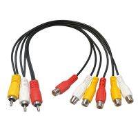 Black 25cm 3Rca Male to 6Rca Female Connector Distributor Audio Video AV TV DVD Adapter Cable