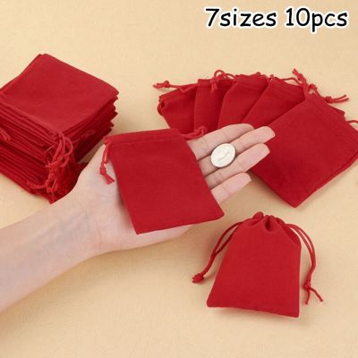 10pcs Drawstring Velvet Jewelry Bags Christmas Wedding Party Favor Gift Pouch Red Jewelry Packaging Bag Drawstring Pouches
