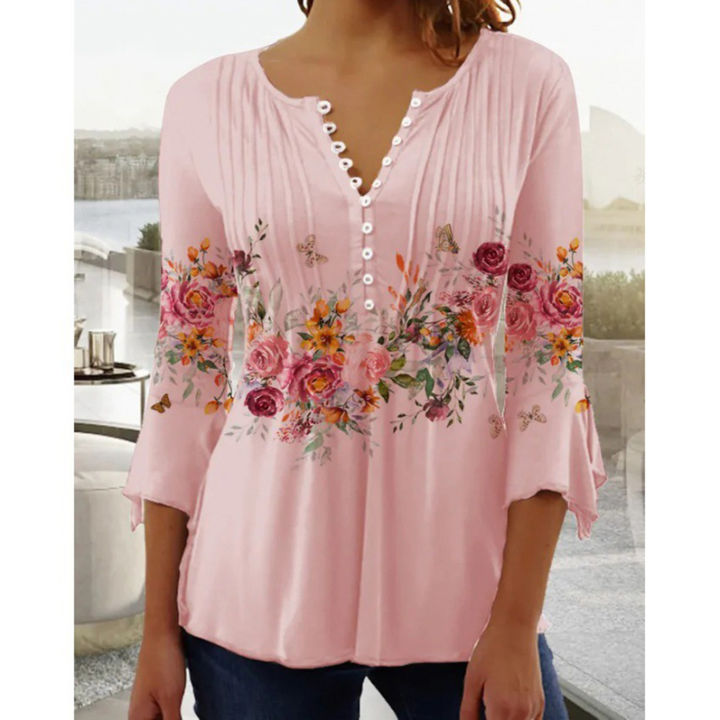 เสื้อยืด-sablon-bunga-คอวีลำลองสำหรับผู้หญิง-เสื้อยืดพิมพ์ลายดอกไม้หลวม-sablon-bunga-eed-tops-สำหรับชุดเดินทางกลางแจ้ง