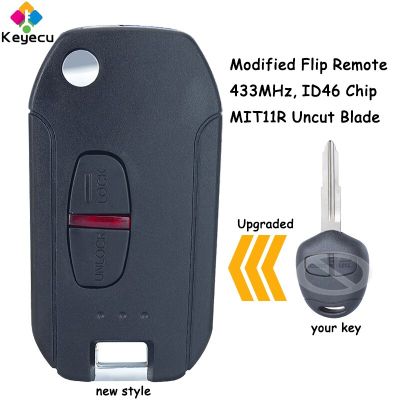 KEYECU กุญแจ Mobil Remote Control แบบพับได้2ปุ่มชิป ID46 433Mhz สำหรับ Mitsubishi Mirage 2012 2013 2014 2015 2016