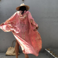 ➦ 2021 R พิมพ์ลายขวางเสื้อคลุมบิกินี่ Up Bohemian ผู้หญิงชุดชายหาด Kaftan Tunics สำหรับ Beach ชุดว่ายน้ำ Hooded ผ้าคลุมตัวชายหาด