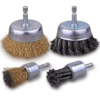 3 Inch Knotted Wire Cup Brush Set 4 PCS, Wire Brush for Drill with 1/4Inch Hex , Drill Wire Brush Attachment