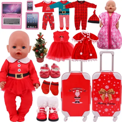 Doll Clothes Red Christmas Suit Baby Girls Accessories for 18 inch American Doll 43 Cm Reborn Dolls Mini Christmas Tree Toys