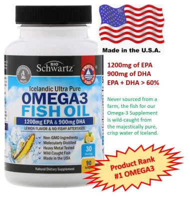 โอเมก้า3 น้ำมันปลา, Fish Oil Omega3, BioSchwartz, Omega 3 Fish Oil, 1200 mg EPA &amp; 900 mg DHA, 90 Softgels, โอเมก้า 3 จากปลาทะเะล