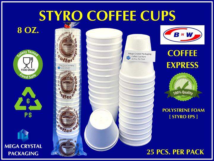 Styro / Disposable Coffee Cups 8 oz Coffee Express [ 25 Pcs. Per Pack