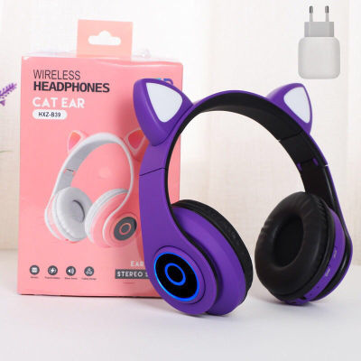 B39 Wireless Cat Ear Bluetooth Headset Headphones Over Ear Earphones With LED Light Volume Control For Girl Headphones