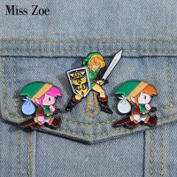 Game Zelda Link Enamel Pins Custom Heroic Figure Shield Brooches Lapel Badges Cartoon Funny Jewelry Gift for Kids Friends