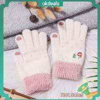 OKDEALS กลางแจ้ง หนา สีทึบ ถุงมืออุ่น Snowman Embroidery Mittens ถุงมือหน้าจอสัมผัส ถุงมือขนยาว