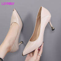 Soft leather heels for Skinny Heels 2022 New professional pointy Mid-heel for women