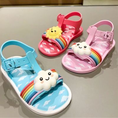 Mini Melissa Children Shoes Cute Cartoon Sandals Jelly Shoes Baby Sandals Rainbow Cloud Childrens Beach Shoes