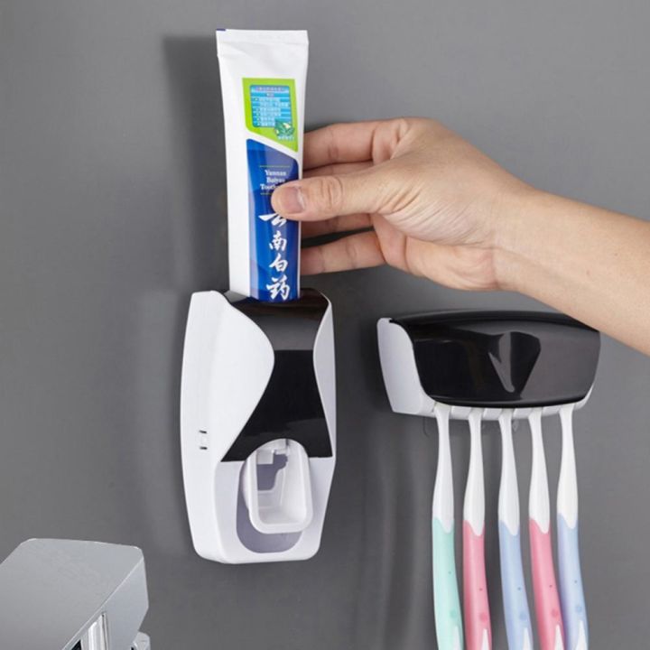 2-4-6pcs-bathroom-toothpaste-dispenser-dustproof-sticky-suction-toothbrush-holder-automatic-wall-mounted-toothpaste-squeezer-set