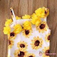 ღ♛ღBaby Girl Swimsuit Sunflower Leopard Print No-Sleeve Flower Collar Sling Romper Beach Swimsuit Summer