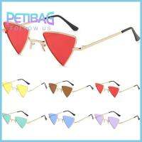 PETIBAG สามเหลี่ยมทรงสามเหลี่ยม แว่นกันแดดฮิปปี้ขนาดเล็ก การป้องกัน UV400 กรอบโลหะโลหะ พังค์เฉดสี แฟชั่นสำหรับผู้หญิง เลนส์หลากสี แว่นกันแดดสำหรับผู้หญิงและผู้ชาย สำหรับปาร์ตี้ฮาโลวีนคลั่ง