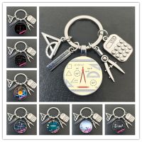 【YD】 Math Formulas Science Round Glass Keychain School Blackboard Word Greek Symbols Teachers Day