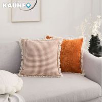 KAUNFO ปลอกหมอนพู่ปลอกหมอนประดับปลอกหมอนลายสก๊อตสำหรับโซฟาเตียงนอน Decor45x45cm บ้าน