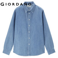 GIORDANO Men Shirts Long Sleeve Solid Color Simple Basic Denim Shirts Button Closure Fashion Casual Denim Shirts 18043608