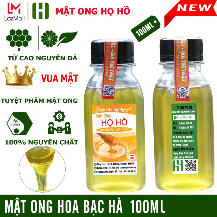 Vua Mật Ong Bạc Hà] Mật Ong Hoa Bạc Hà Nguyên Chất - Chai 100Ml Tiện Dụng,  Tăng Sức Đề Kháng - Mật Ong Họ Hồ - Mật Thật Giá Trị Thật -