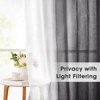 ☫ Black Shadow Sheer Curtains 52 X 96 Inch 2 Panels White And Black Gradient Curtains Textured Semi Sheer Voile Curtains