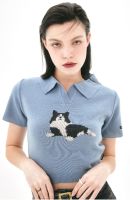 NASTYFANCY เสื้อเชิ้ต [NF] CAT SOFT COLLAR KNIT TEE  Blue / Charcoal