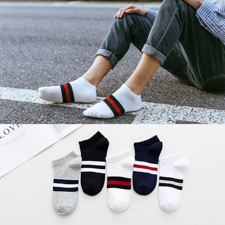 5-pairslot-mens-boat-socks-cotton-summer-thin-breathable-sweat-absorbent-low-cut-shallow-mouth-striped-socks