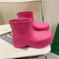 Ultralight EVA Waterproof Women Rainboots Slip-on Thick Sole Big Toe Fashion Ladies Rain Shoes Solid Girls Platform Ankle Boots