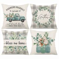 Spring Pillow Covers 18X18 Set Of 4 Farmhouse Throw Pillow Spring Decorations Cushion Case for Home Decor