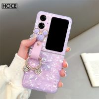 HOCE เคสโทรศัพท์มีลายเปลือกมันวาวหูมิกกี้น่ารักสำหรับออปโป้ไฟนด์ N2เคสที่มีห่วงพับได้ป้องกันการกระแทกฝาครอบ PC แบบแข็งสำหรับ Findn2flip