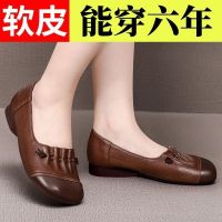 ◐✑✧ Large size real soft leather mothers shoes 2023 new shallow mouth single shoes retro womens shoes womens flat casual comfortable womens single shoes