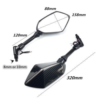 “：{}” Universal 10Mm Motorcycle With LED Light Rearview Mirror  Rear View Mirrors Housing Side Mirror FOR BMW R1200gs R1200GS R1200RT