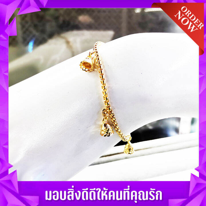 inspire-jewelry-สร้อยข้อมือลายบล็อคห้อยระฆังทองตอกลาย-แบบห่างๆ-น่ารักมาก-งานแบบร้านทอง-ปราณีต-ราคาเบาๆ