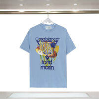 ▶ผ้าฝ้าย100%◀Casablancasเสื้อเชิ้ตสีน้ำเงินสำหรับใหม่ผู้ชาย3D ปลาทะเลแบบดิจิตัลเสื้อยืดพิมพ์ภาพแขนสั้น