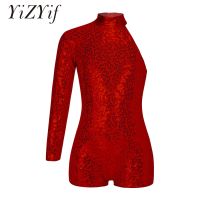 Kids Girls Single Long Sleeve Gymnastics Leotard Sequins Ballet Dance Unitards Shorty Jumpsuit Bodysuit Jazz Performance Costume