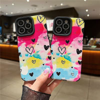 PU นิ่มเคสสำหรับ IPhone 7 8 Plus XR XS Max ฝาหลัง11 12 13 14 Pro Max เคส14 Plus SE 2020ซิลิโคนกันกระแทกเคสลายหัวใจน่ารักเคสโทรศัพท์ลายกราฟฟิตี้