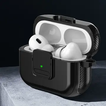 [5 in 1] Case for Airpods 2/1 with Lock, Carbon Fiber Secure Lock Clip  PC+TPU Shockproof Protective AirPods Cover Case for Women for AirPod 1st  and