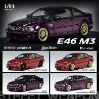 นักล่าท่าทาง X อาวุธบนท้องถนน1:64 E46 M3รถโมเดล Diecast สีแดง/สีม่วงโปร่งใส