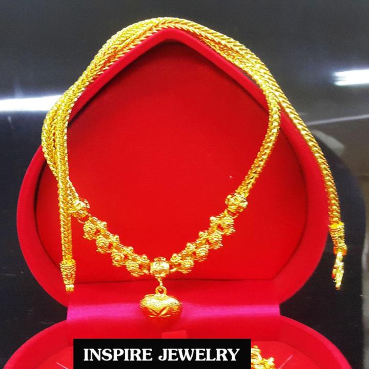 inspire-jewelry-สร้อยคอทองลายดอกจิกห้อยหัวใจตอกงานงานแบบร้านทอง-สวยงามมาก