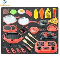 LEADINGSTAR 34 Pcs bag Mini Kitchen Tableware Toy Set Colored Play House Simulation Food Model Baby Cooking Props Birthday Gift for Children