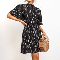 ZZOOI Aachoae 2020 Polka Dot Dress Women Summer Boho Beach Mini Dress Casual Short Sleeve Ladies Office Elegant Dress Vestido Mujer