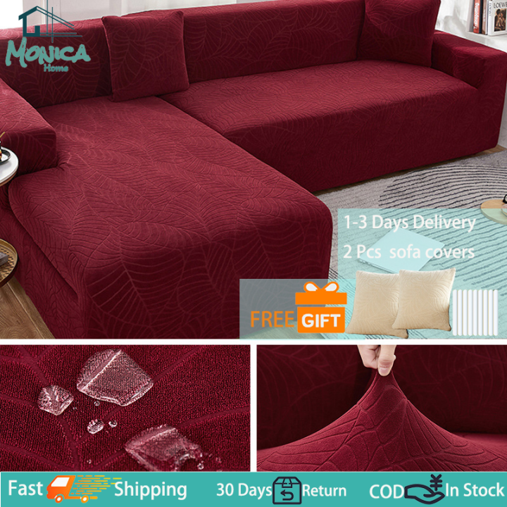 Monica Home Burgundy 2 Pcs Sofa Cover Stretchable Waterproof L Shape