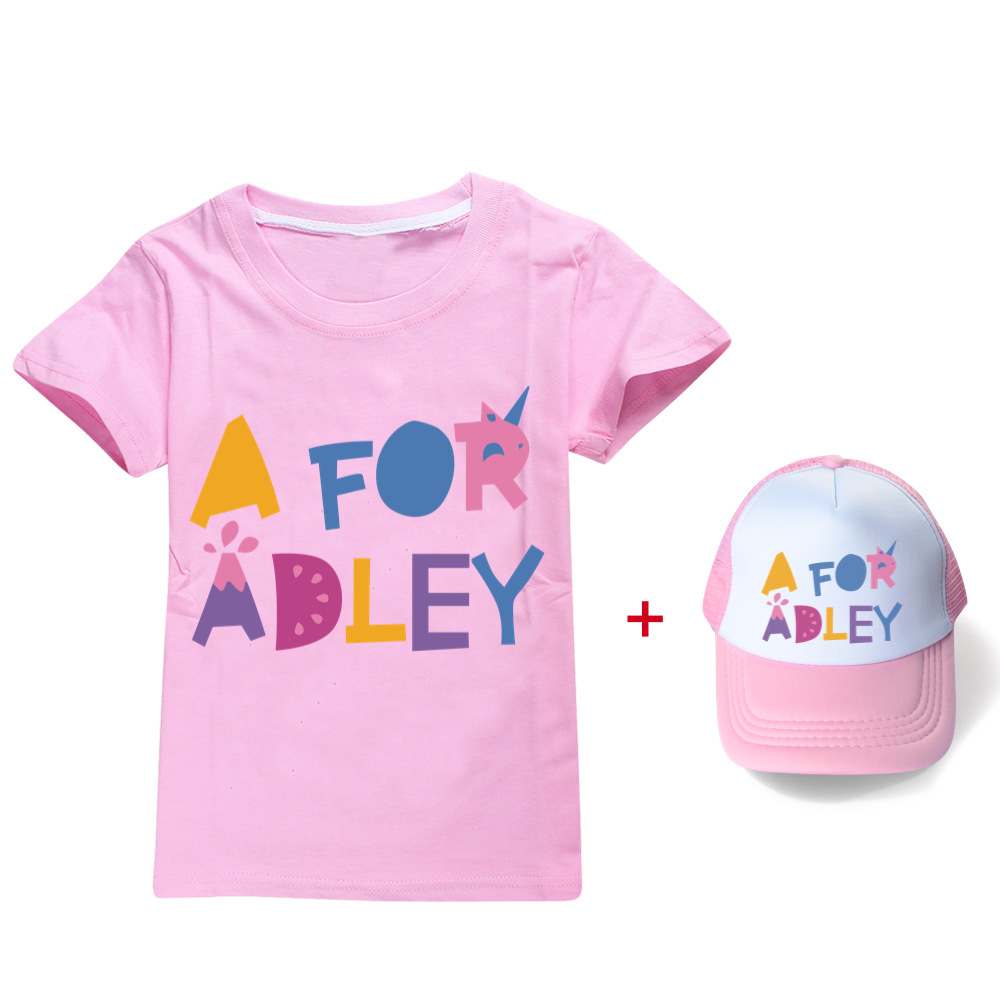 Trousers+Sun Hat Unisex Fashion Printed Pullover A for Adley T-Shirt for Kids A for Adley Girls Cotton 3 Piece Set T-Shirt