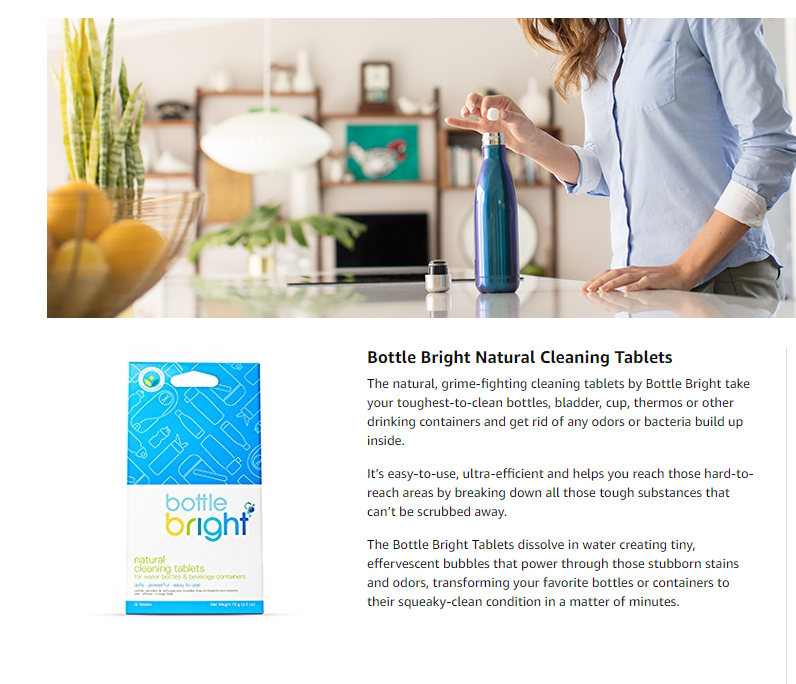 Biodegradable Bottle Bright All Natural Chlorine & Odor Free Water Bottle & Hydration Pack Cleaning Tablets 