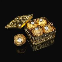 24/12Pcs  Electroplating Gold Silver Creative Candy Box Golden Gift Box Ferrero Box Square Wedding Candy Box Storage Boxes