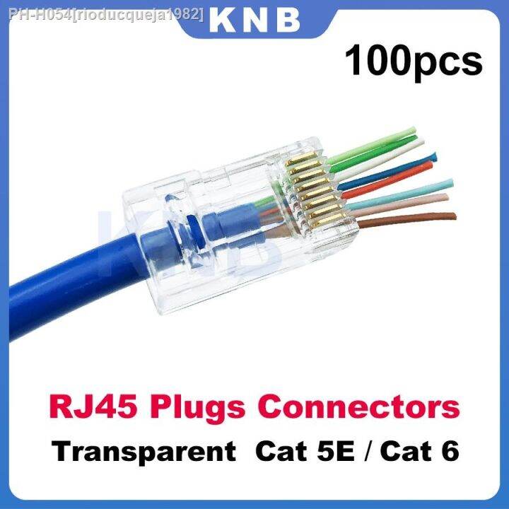 ☑ 100 Pcs Lot Rj45 Cat 5e Cat 6 Network Modular Plug 8p8c Cat5e Cat6 