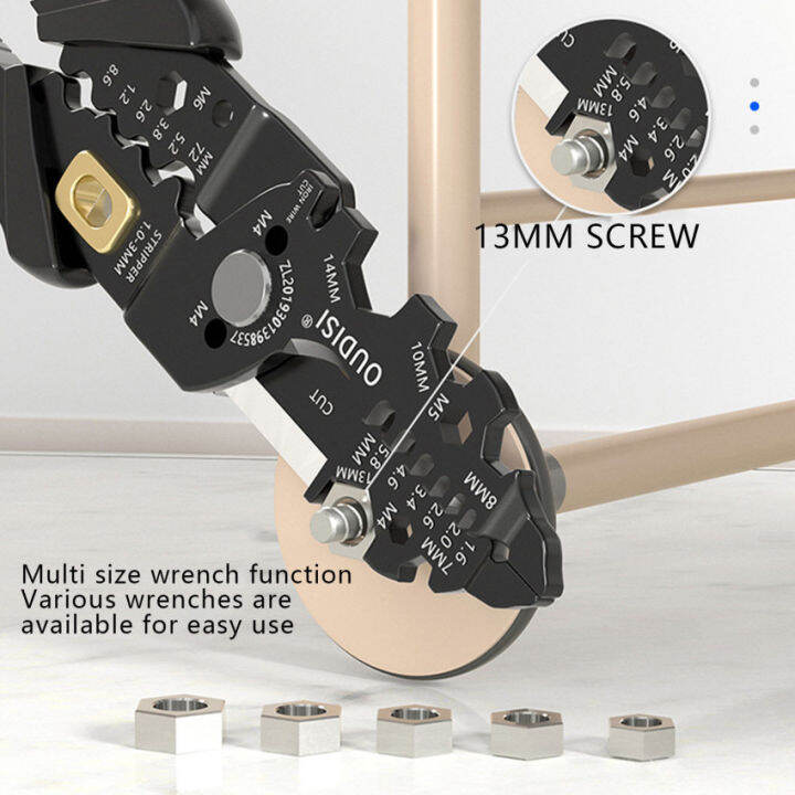 คีมปอกสายไฟแบบ10-in-1คีมคีมอเนกประสงค์การถอดสายไฟอัตโนมัติเครื่องมือปอกเส้นลวดเครื่องปอกสายไฟอัตโนมัติคุณสมบัติหลากหลายสำหรับการตัด